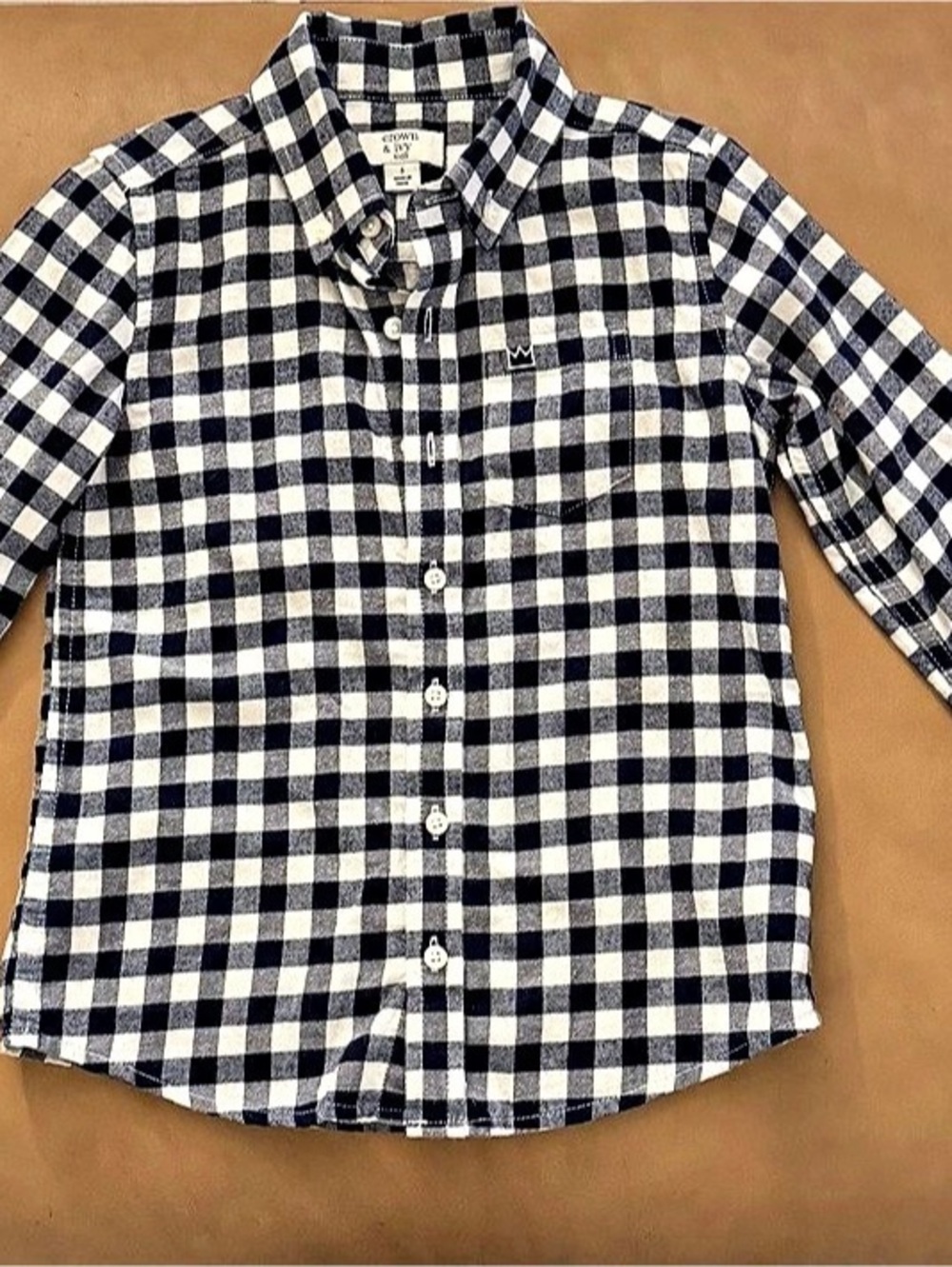 Crown & Ivy Kids Boys Size 5 Black & White Gingham Shirt Like New